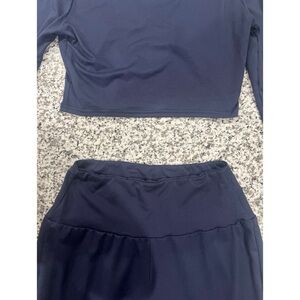 Navy Blue Long Sleeve Crop Top and Pants Set